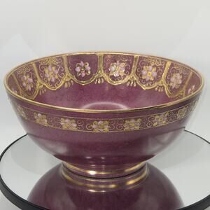 Vintage Toyo Enamel Bowl Toyo Trading Co Handpainted Decorative Centerpiece